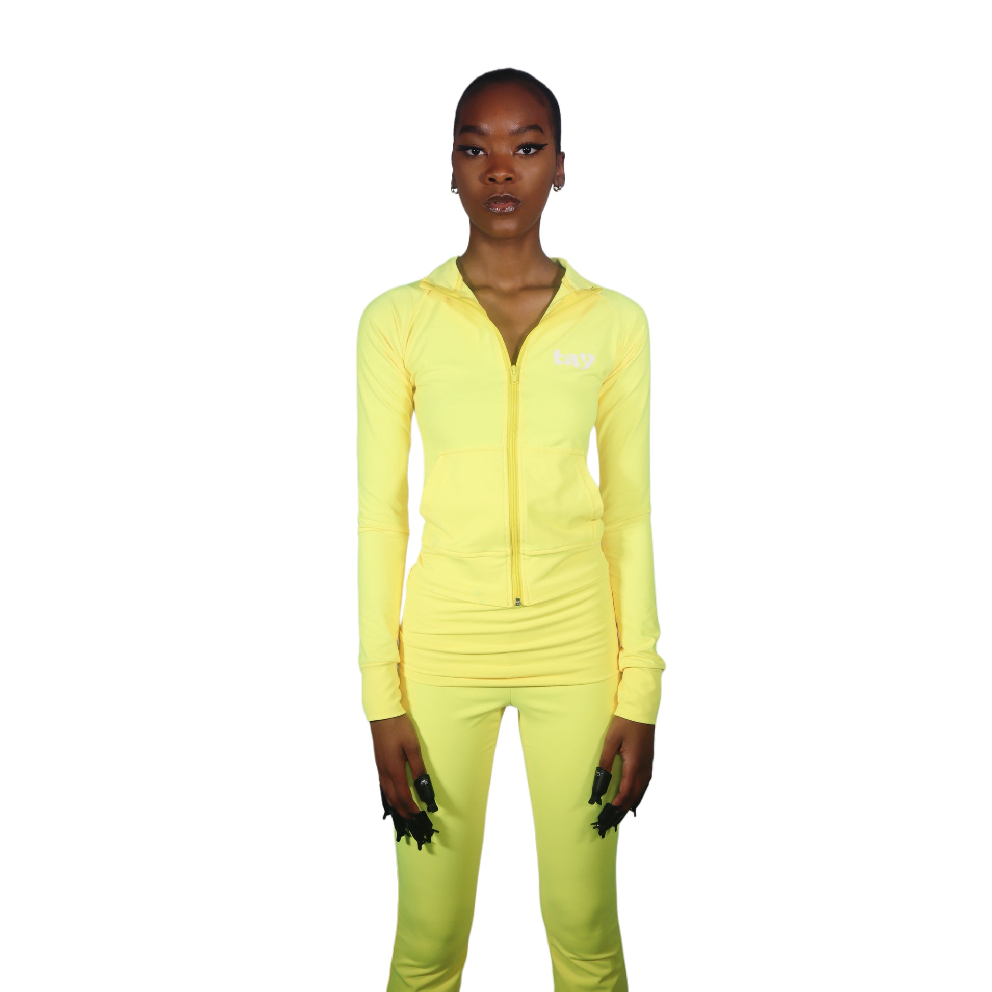 yellow zip up jacket