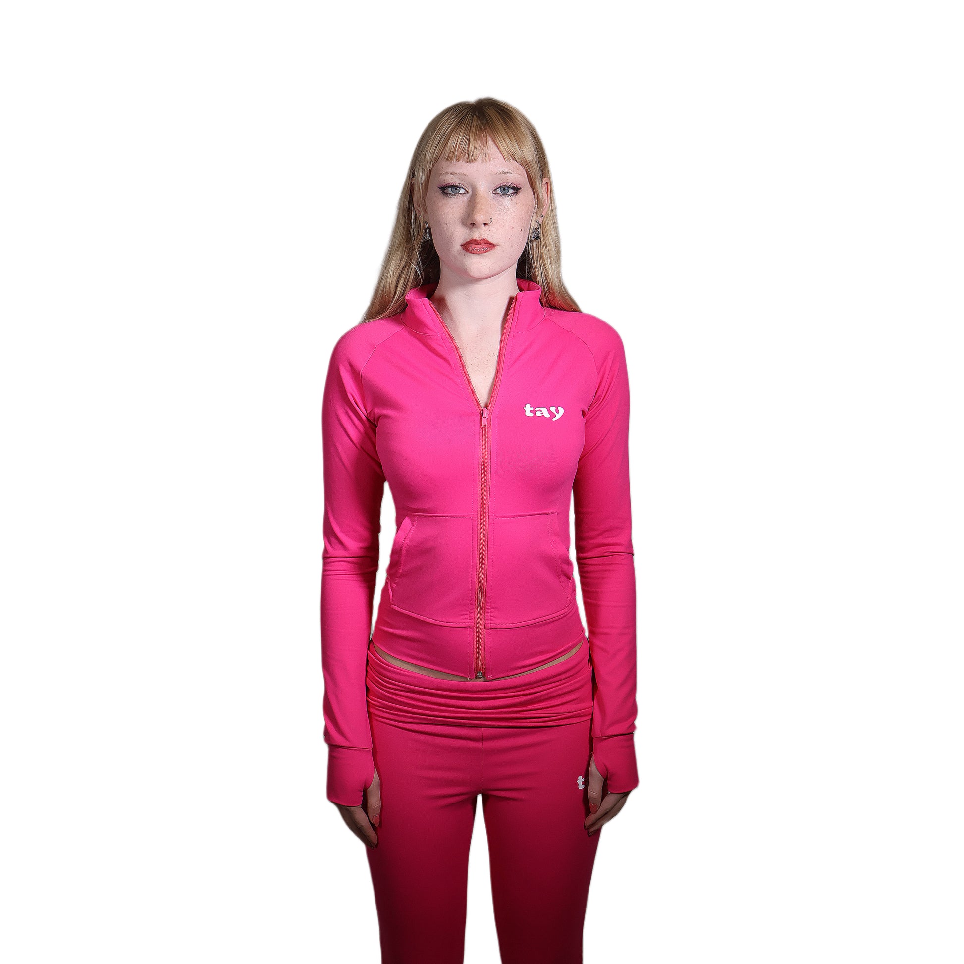 "confidence" hot pink T.A.Y jacket