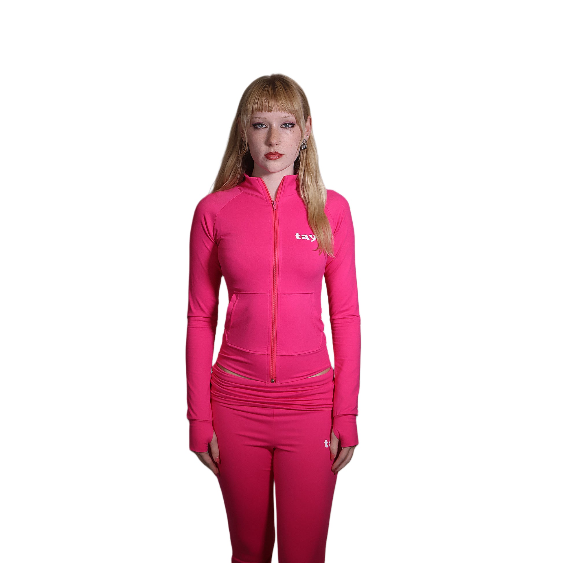 "confidence" hot pink T.A.Y jacket