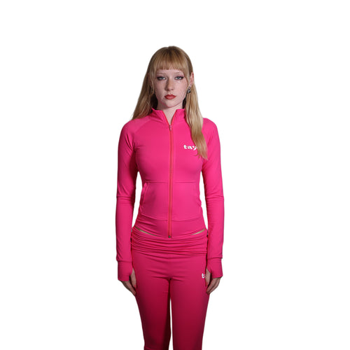 "confidence" hot pink T.A.Y jacket